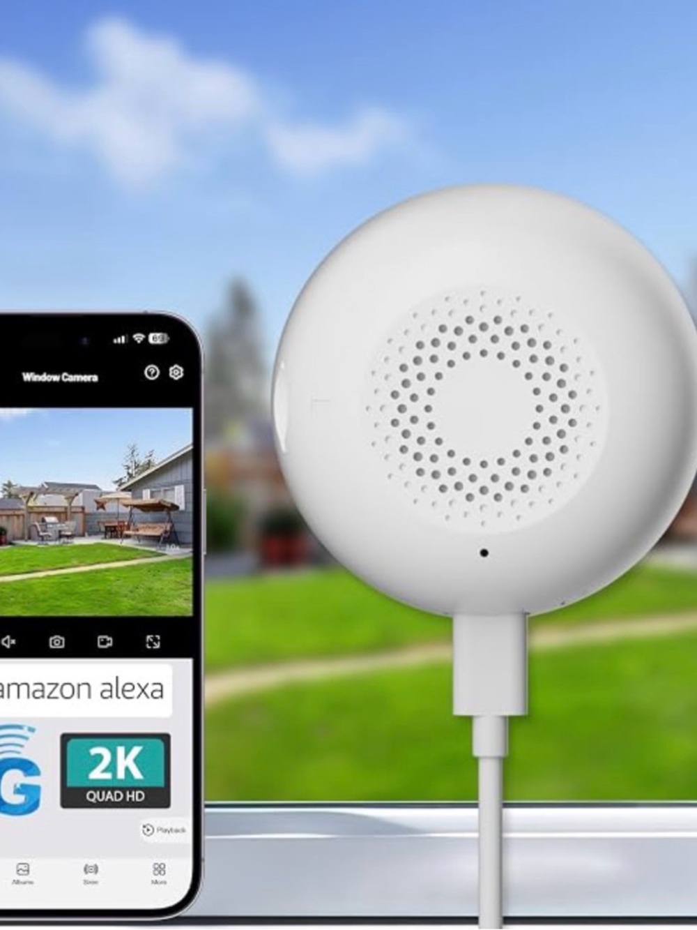 2K Wireless Window Camera with 2 way Speaker & with night vision - White